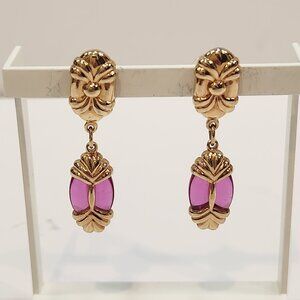 Vintage Swarovski Goldtone Purple Crystal Drop Pierced Earrings